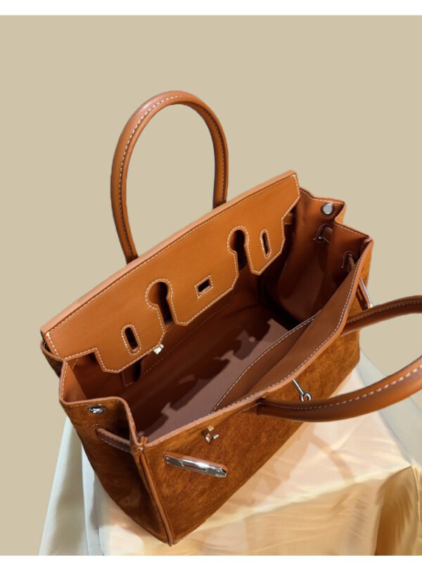 详情-10 Suede Leather Birkin-Style Tote Bag — Premium Matte Texture & Large Capacity