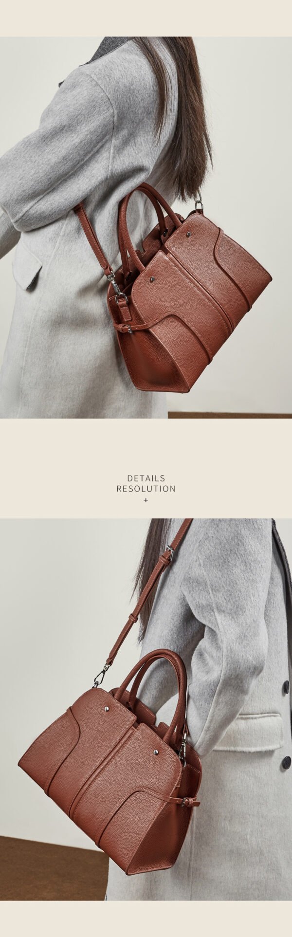 Genuine Leather Tote & Crossbody Bag — Large Capacity Smiley Shell Design