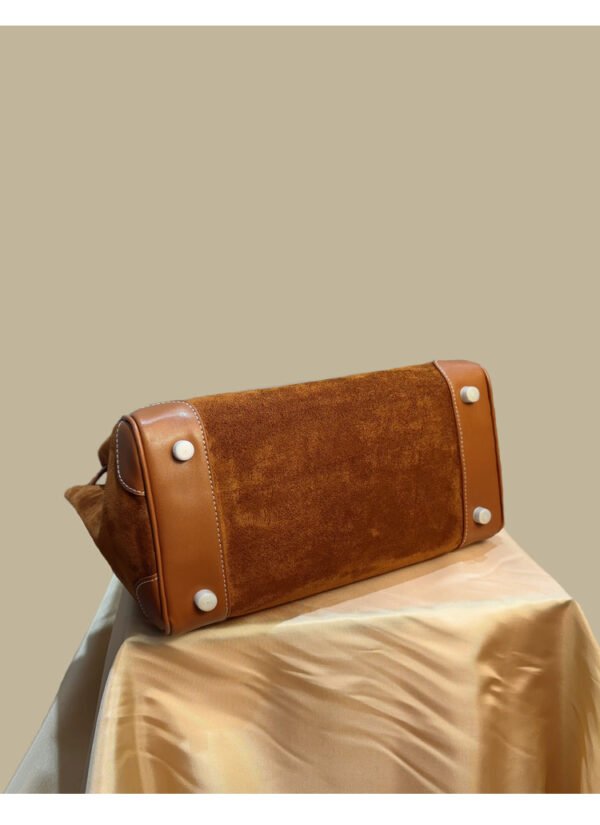 详情-11 Suede Leather Birkin-Style Tote Bag — Premium Matte Texture & Large Capacity