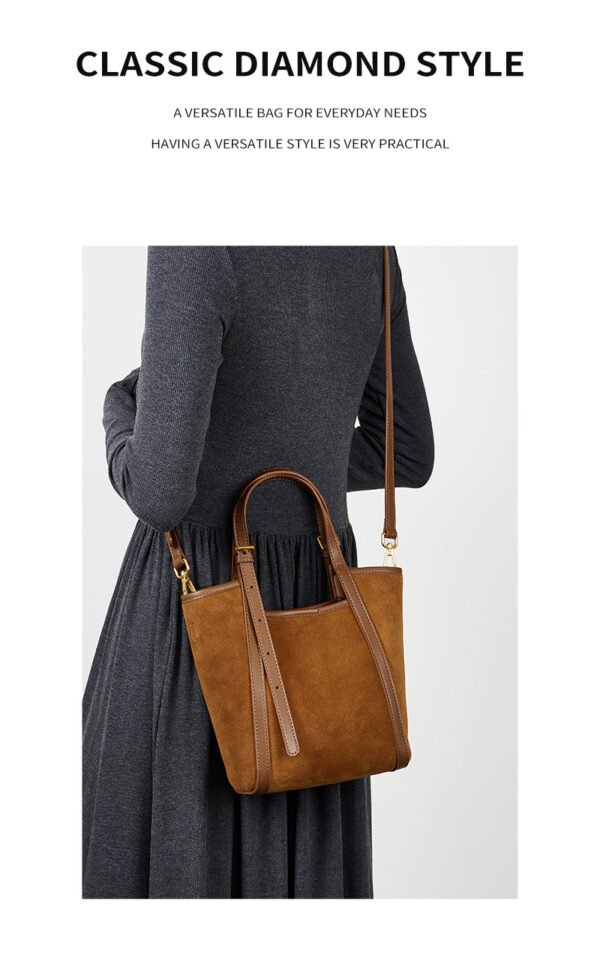 详情-11 Genuine Suede Leather Tote Bag — Minimalist Large Capacity Commuter Bag