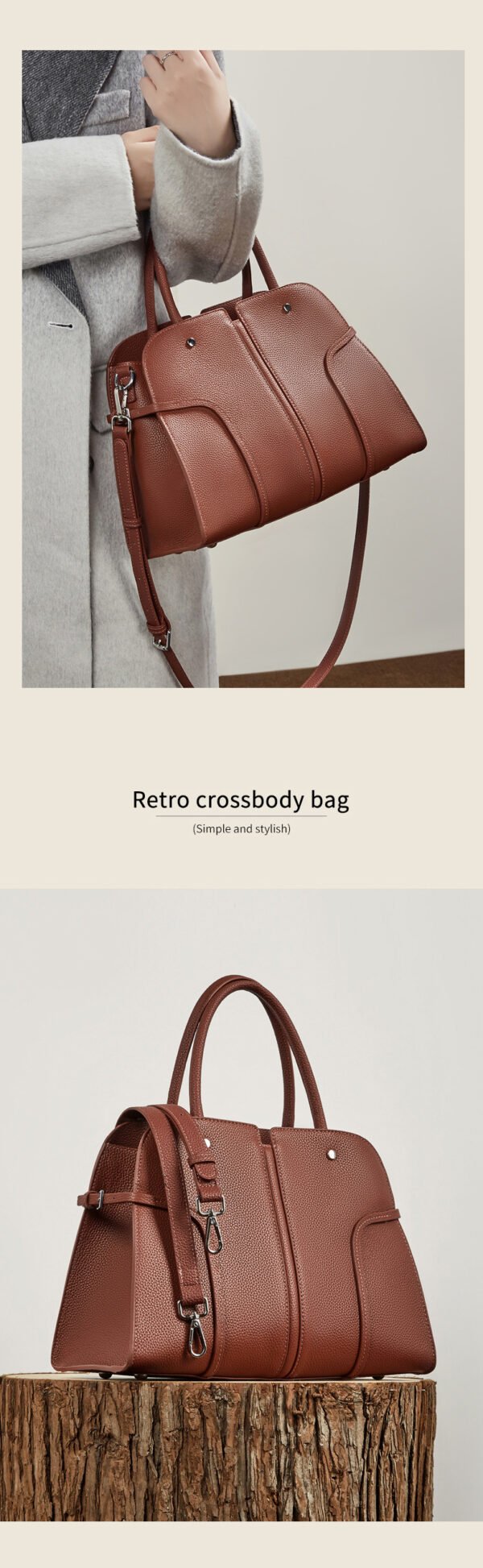 Genuine Leather Tote & Crossbody Bag — Large Capacity Smiley Shell Design