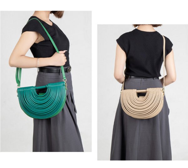 详情-12 PU Woven Bamboo Handle Crescent Bag — Fashion Handheld Shoulder Bag