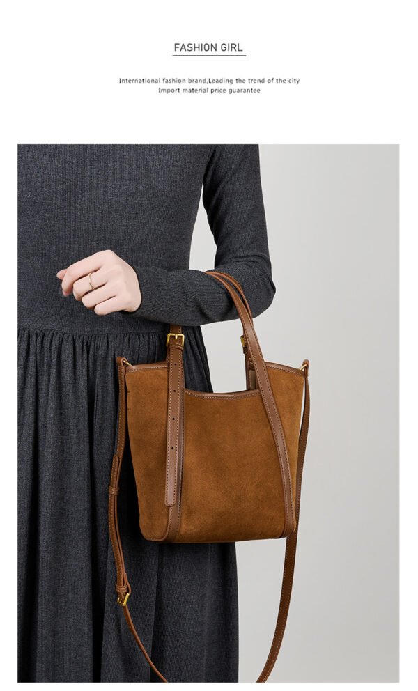 详情-12 Genuine Suede Leather Tote Bag — Minimalist Large Capacity Commuter Bag
