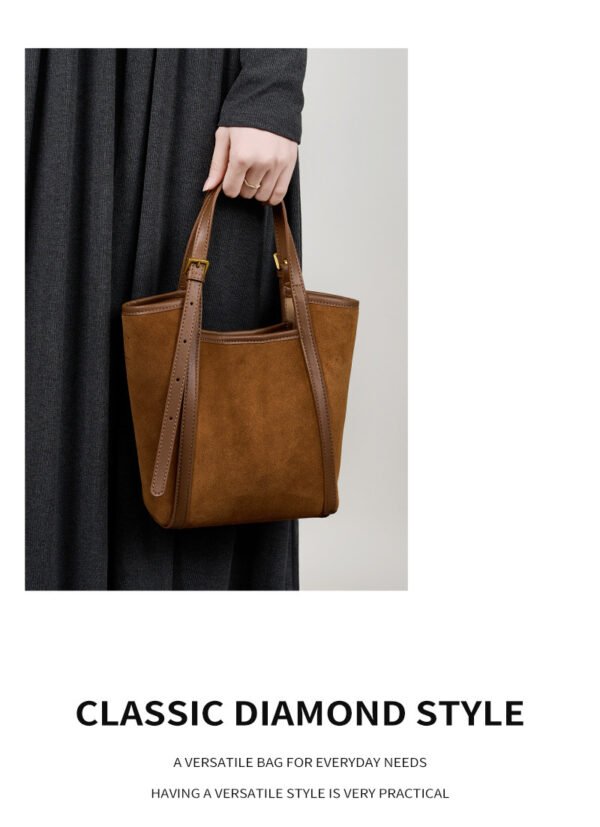 详情-13 Genuine Suede Leather Tote Bag — Minimalist Large Capacity Commuter Bag