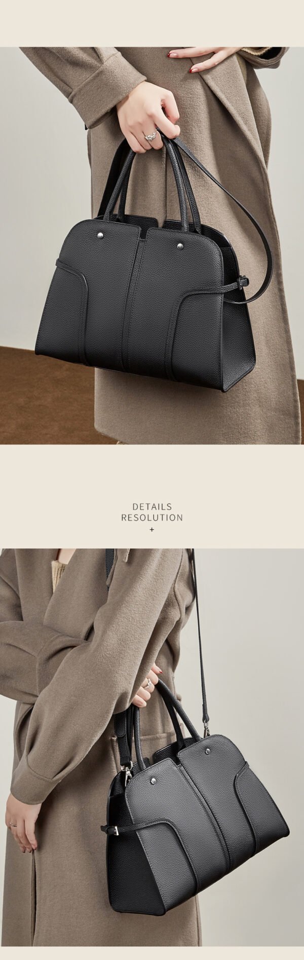 Genuine Leather Tote & Crossbody Bag — Large Capacity Smiley Shell Design