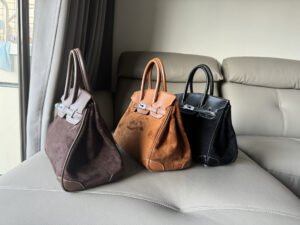 详情-13 Suede Leather Birkin-Style Tote Bag — Premium Matte Texture & Large Capacity