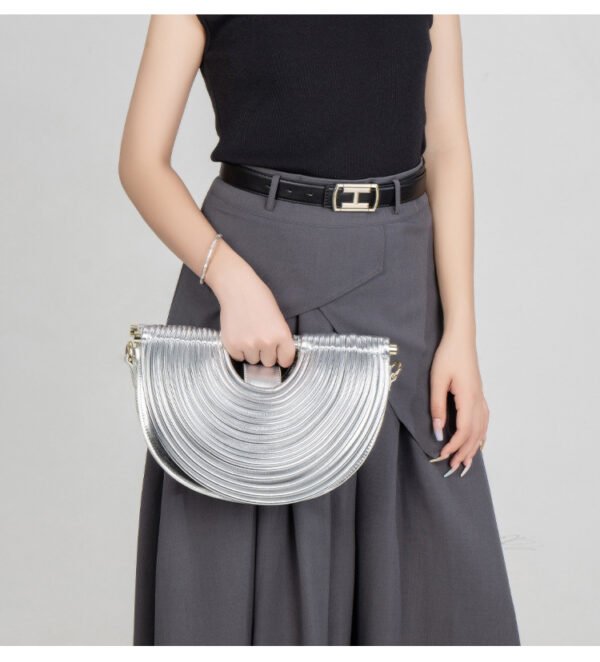 详情-13 PU Woven Bamboo Handle Crescent Bag — Fashion Handheld Shoulder Bag