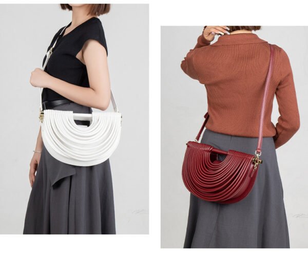 详情-14 PU Woven Bamboo Handle Crescent Bag — Fashion Handheld Shoulder Bag