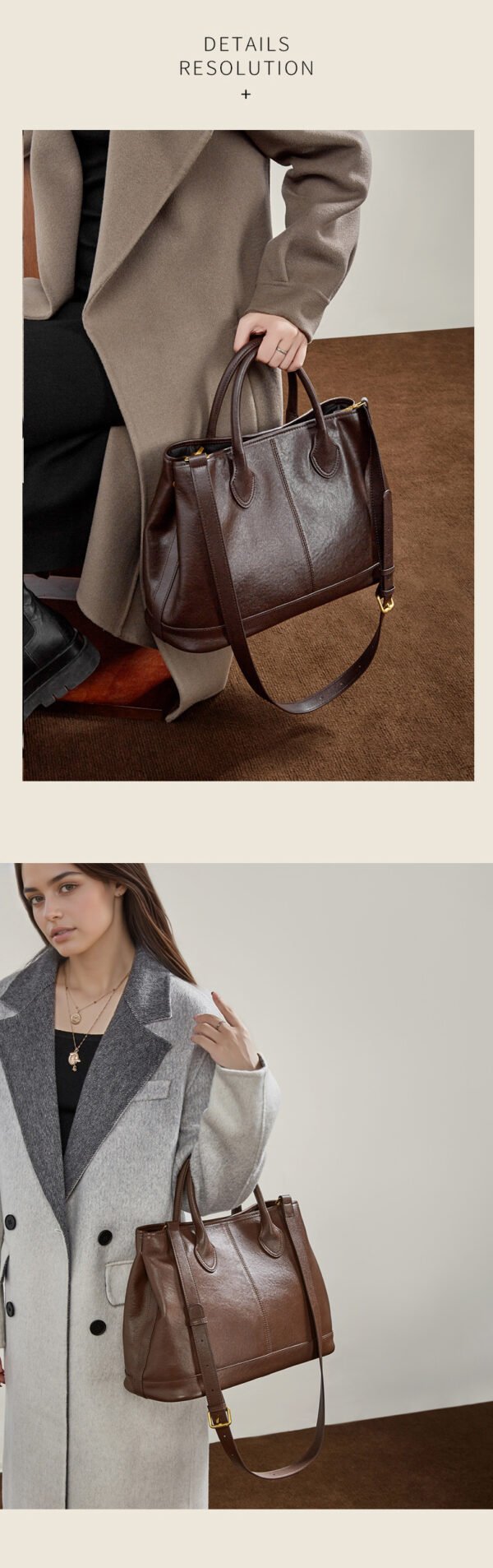 Genuine Leather Tote Bag — Large Capacity Fashionable Shoulder Bag for Women