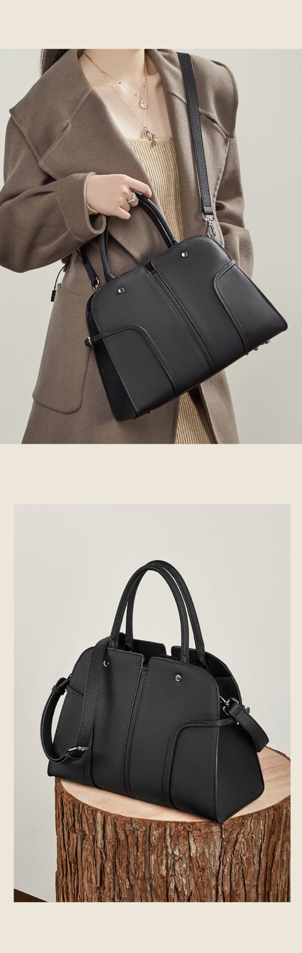 Genuine Leather Tote & Crossbody Bag — Large Capacity Smiley Shell Design