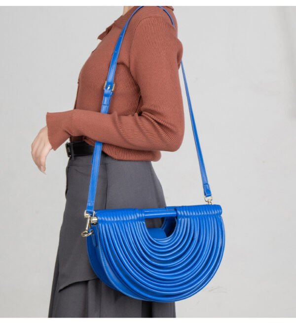 详情-15 PU Woven Bamboo Handle Crescent Bag — Fashion Handheld Shoulder Bag