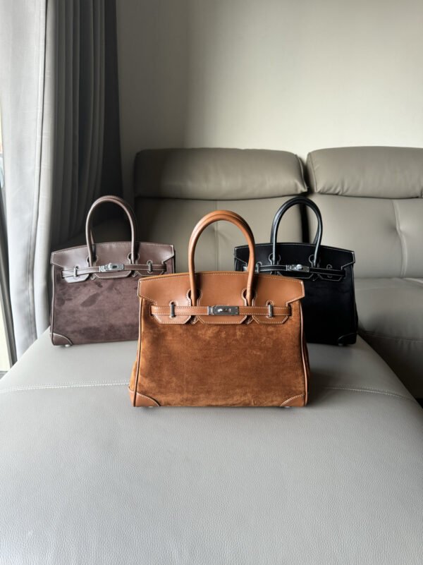 详情-15 Suede Leather Birkin-Style Tote Bag — Premium Matte Texture & Large Capacity