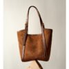 详情-15 Genuine Suede Leather Tote Bag — Minimalist Large Capacity Commuter Bag