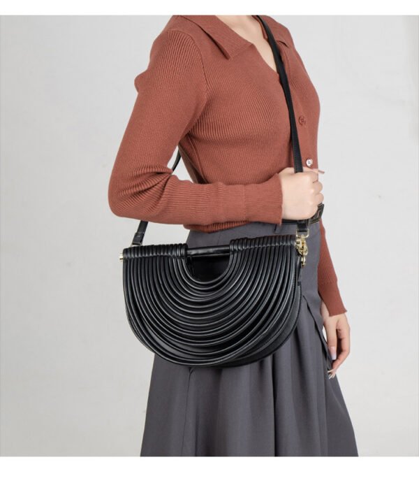 详情-16 PU Woven Bamboo Handle Crescent Bag — Fashion Handheld Shoulder Bag