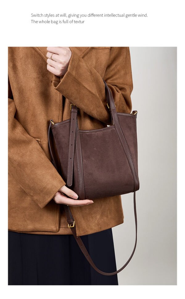 详情-16 Genuine Suede Leather Tote Bag — Minimalist Large Capacity Commuter Bag