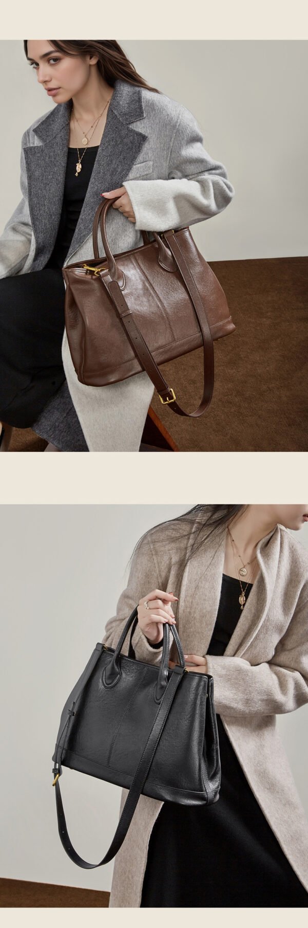 Genuine Leather Tote Bag — Large Capacity Fashionable Shoulder Bag for Women