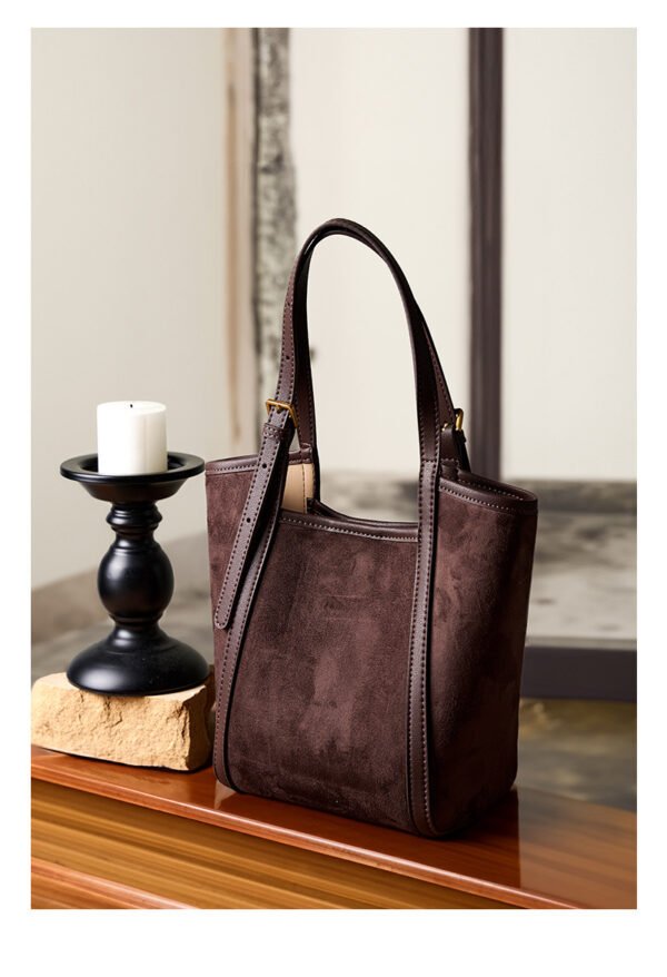 详情-18 Genuine Suede Leather Tote Bag — Minimalist Large Capacity Commuter Bag