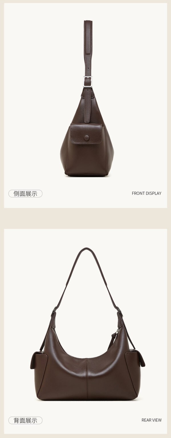 Full-Grain Veg-Tanned Leather Hobo Bag — Large Capacity Casual Shoulder Bag for Women