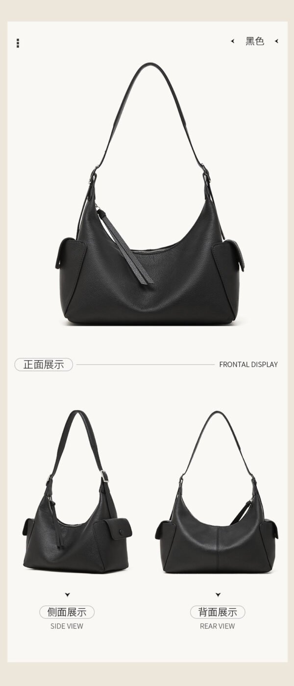 Full-Grain Veg-Tanned Leather Hobo Bag — Large Capacity Casual Shoulder Bag for Women