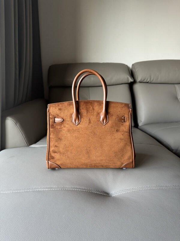 详情-22 Suede Leather Birkin-Style Tote Bag — Premium Matte Texture & Large Capacity