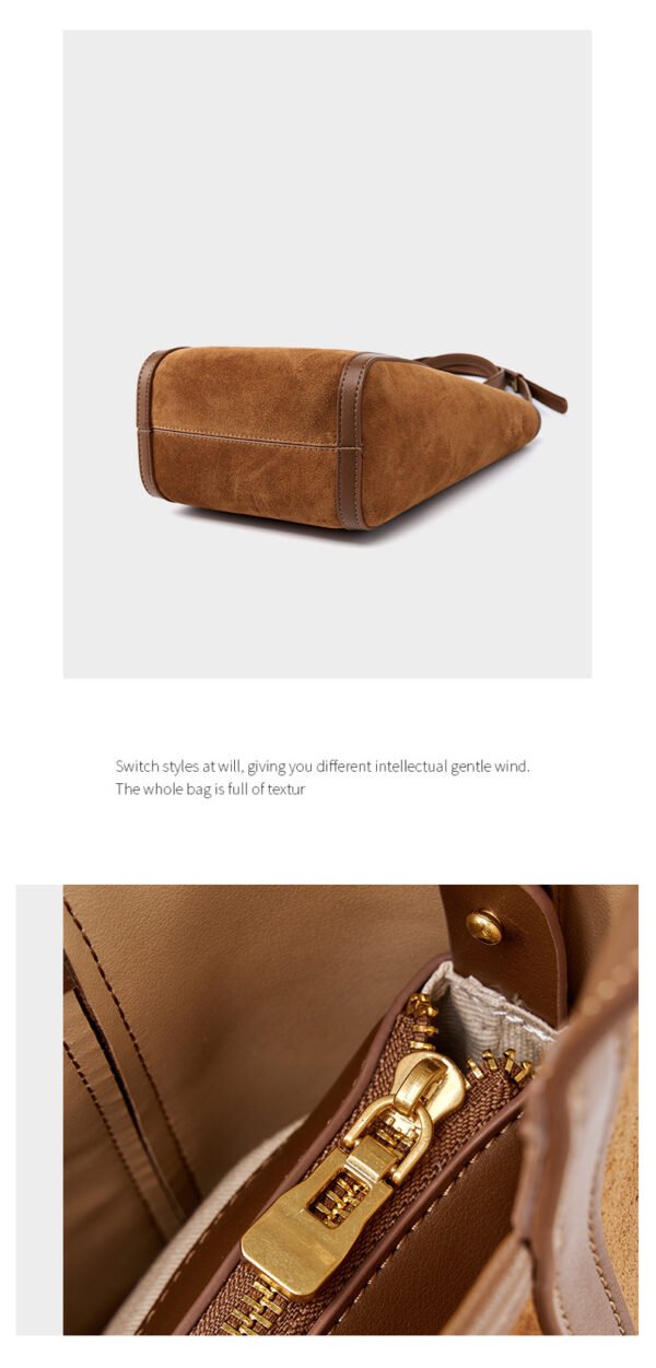 详情-24 Genuine Suede Leather Tote Bag — Minimalist Large Capacity Commuter Bag