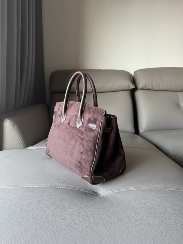 详情-25 Suede Leather Birkin-Style Tote Bag — Premium Matte Texture & Large Capacity