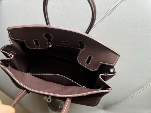 详情-26 Suede Leather Birkin-Style Tote Bag — Premium Matte Texture & Large Capacity