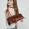 详情-33 Retro Moto-Style Leather Baguette Handbag — Belt-Detail Edge & Urban Cool