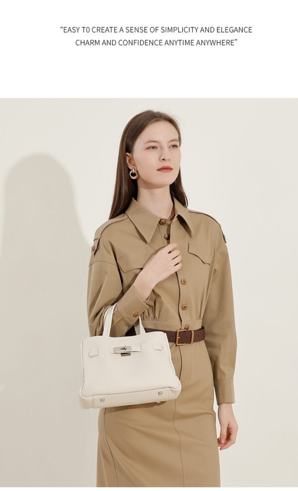详情-48 Genuine Leather Minimalist Platinum Tote Bag — Elegant Everyday Luxury