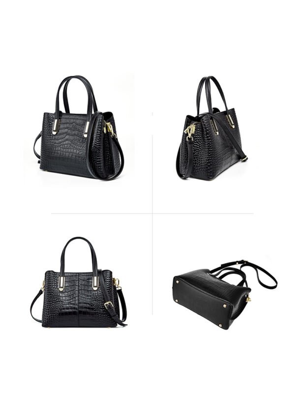 Genuine Leather Shoulder Bag — Crocodile Texture Elegant Design