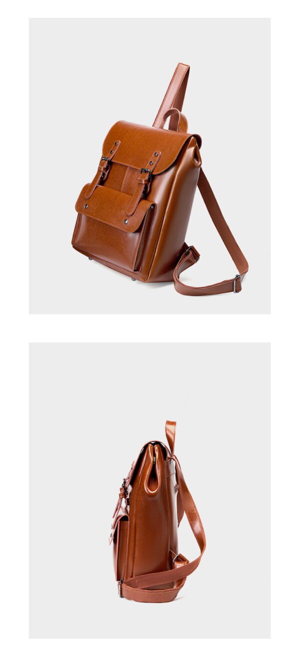 详情-55 Vintage Genuine Leather Laptop Backpack — British Retro Style & Secure Daily Carry