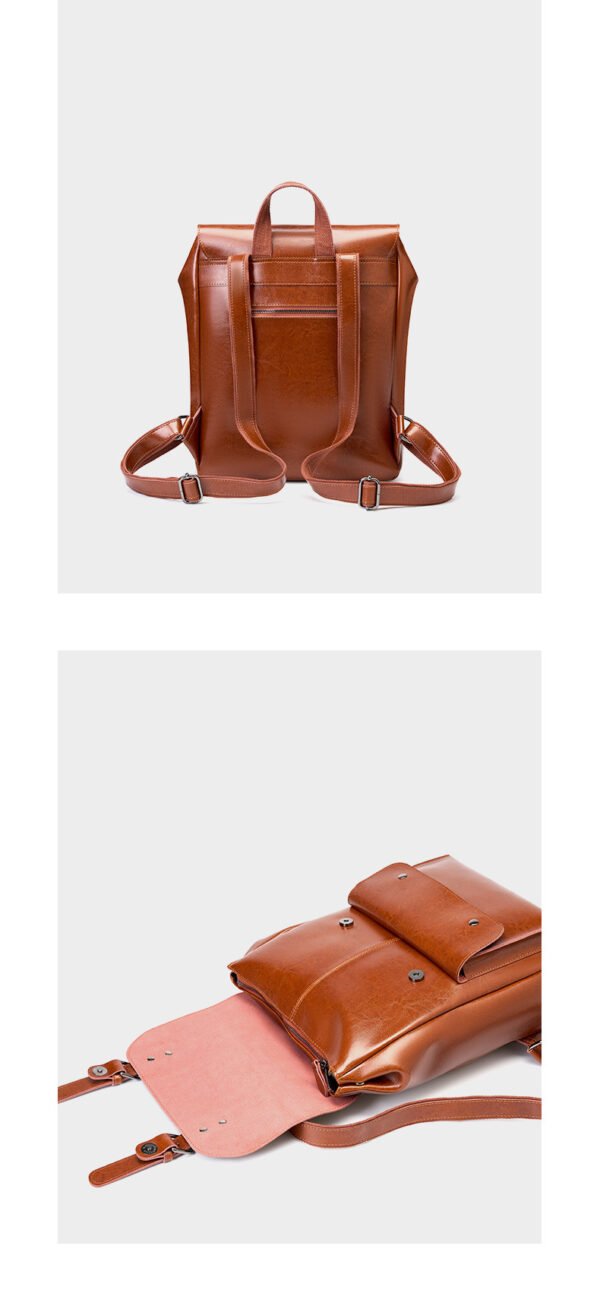 详情-57 Vintage Genuine Leather Laptop Backpack — British Retro Style & Secure Daily Carry