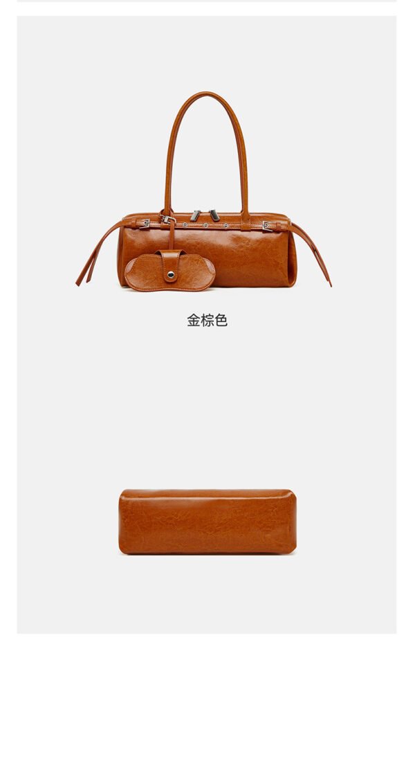详情-61 Retro Moto-Style Leather Baguette Handbag — Belt-Detail Edge & Urban Cool