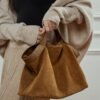 Genuine Leather Tote Bag — Color-Block Vintage Commuter Design