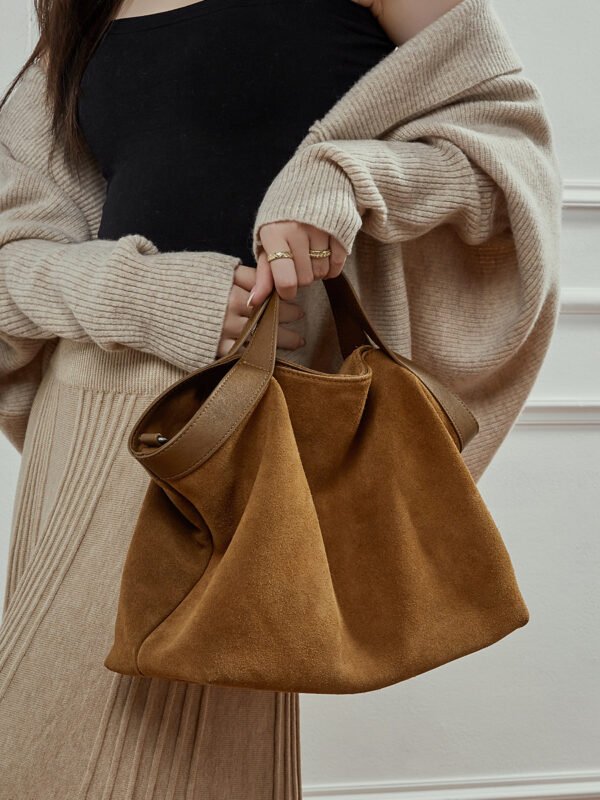 Genuine Leather Tote Bag — Color-Block Vintage Commuter Design