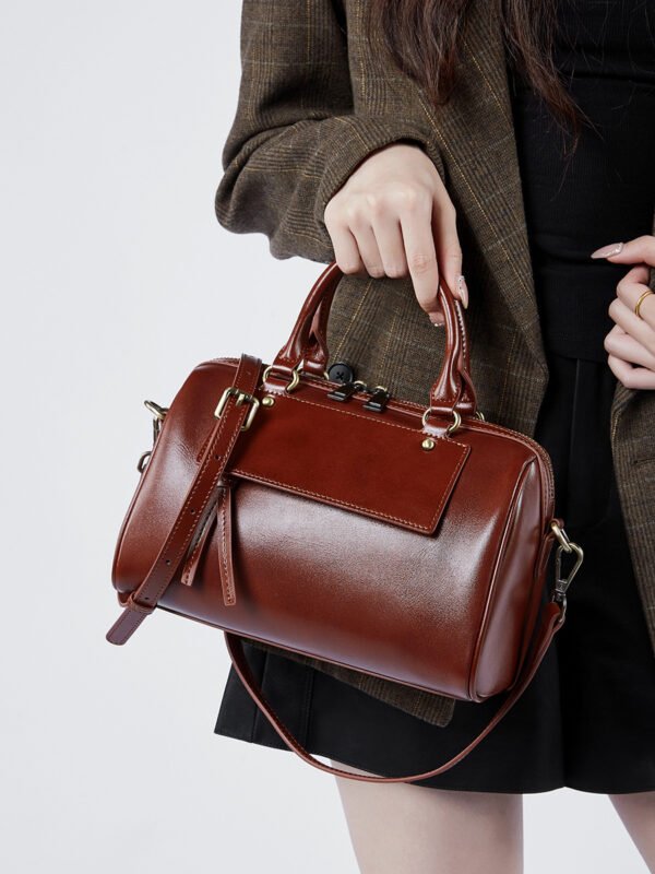 Genuine Leather Pillow Bag — Vintage Boston Style Handbag