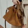 Genuine Leather Tote Bag — Color-Block Vintage Commuter Design