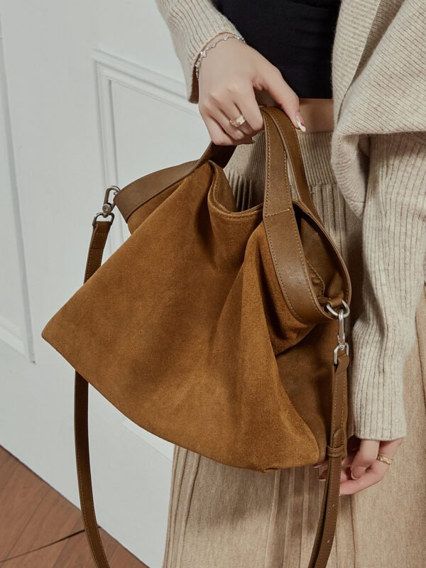 Genuine Leather Tote Bag — Color-Block Vintage Commuter Design