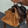 Genuine Leather Tote Bag — Color-Block Vintage Commuter Design