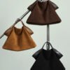 Genuine Leather Tote Bag — Color-Block Vintage Commuter Design