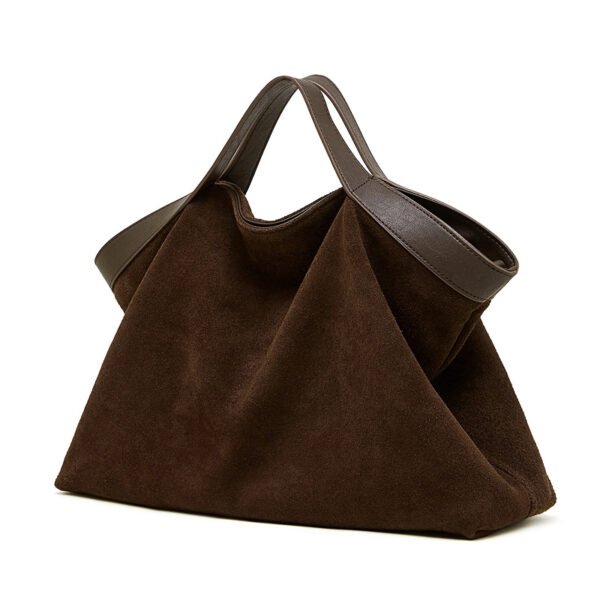 Genuine Leather Tote Bag — Color-Block Vintage Commuter Design