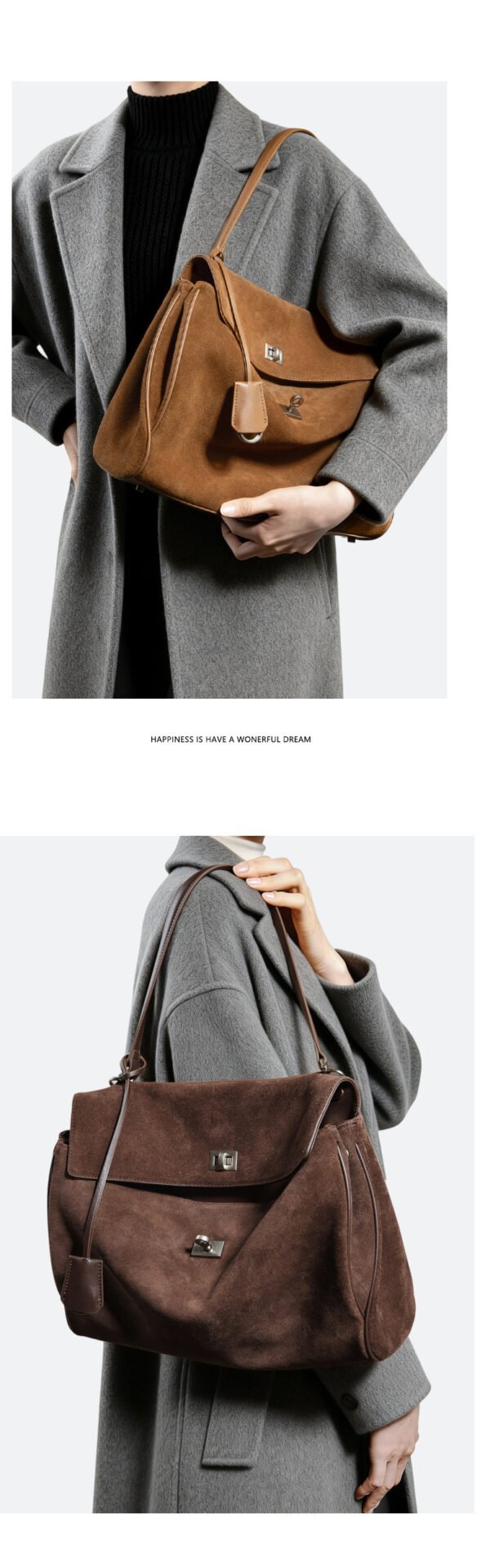 Autumn/Winter New Arrival: Suede and Satin Leather Luxury Kelly Bag with Lock Clasp Handheld, Underarm, Commuter, Single-Shoulder Tote Bag