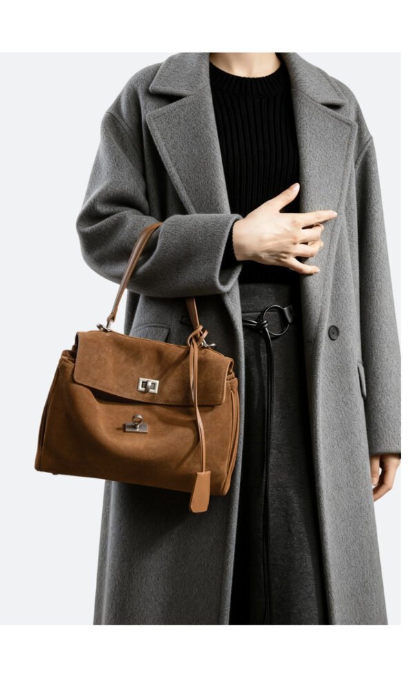 Autumn/Winter New Arrival: Suede and Satin Leather Luxury Kelly Bag with Lock Clasp Handheld, Underarm, Commuter, Single-Shoulder Tote Bag
