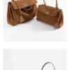 Autumn/Winter New Arrival: Suede and Satin Leather Luxury Kelly Bag with Lock Clasp Handheld, Underarm, Commuter, Single-Shoulder Tote Bag
