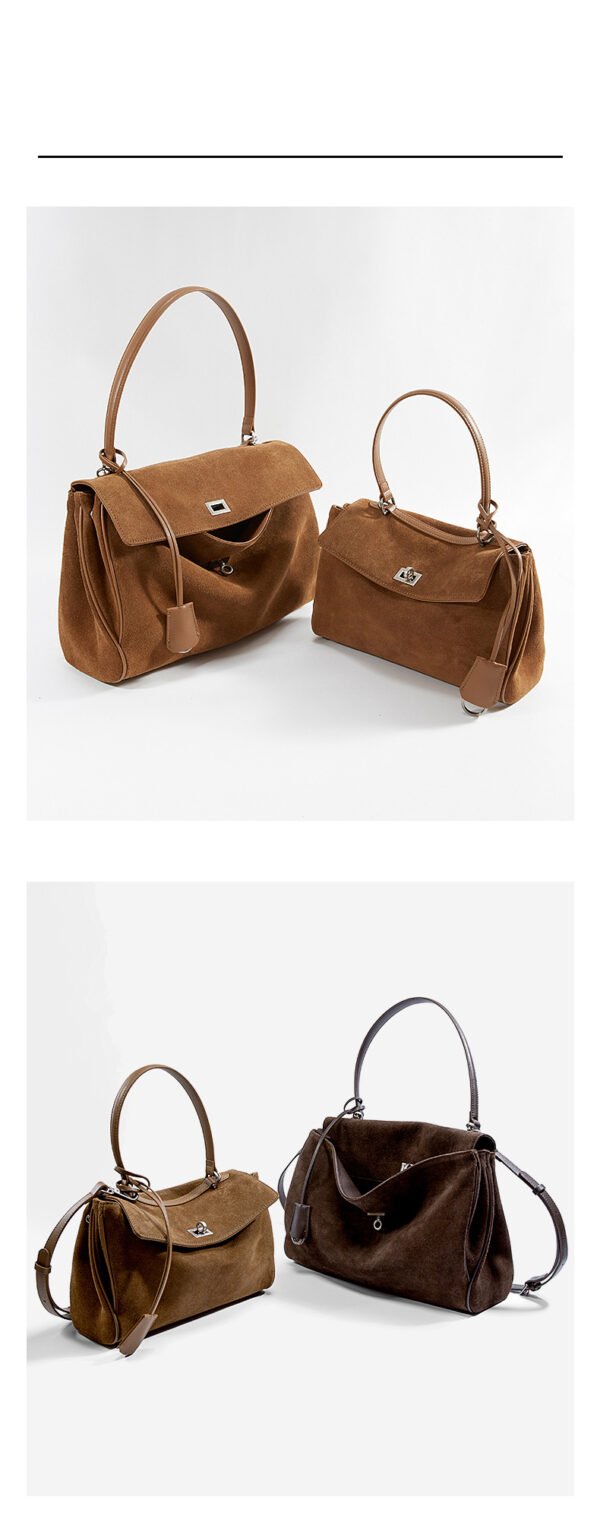 Autumn/Winter New Arrival: Suede and Satin Leather Luxury Kelly Bag with Lock Clasp Handheld, Underarm, Commuter, Single-Shoulder Tote Bag