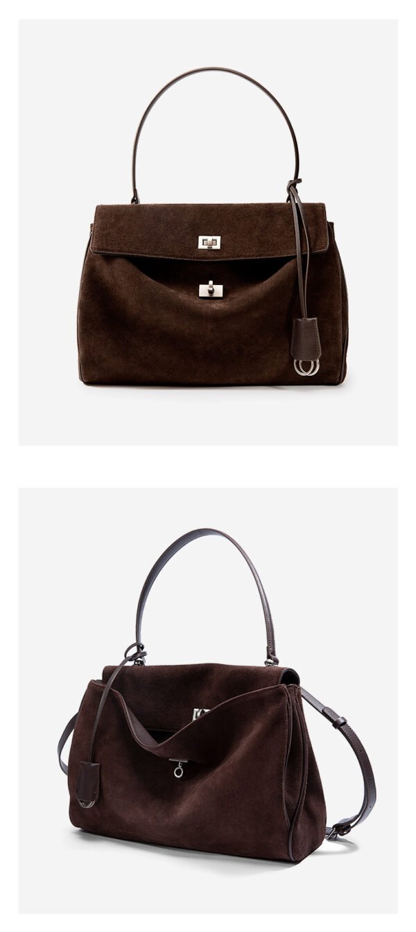 Autumn/Winter New Arrival: Suede and Satin Leather Luxury Kelly Bag with Lock Clasp Handheld, Underarm, Commuter, Single-Shoulder Tote Bag