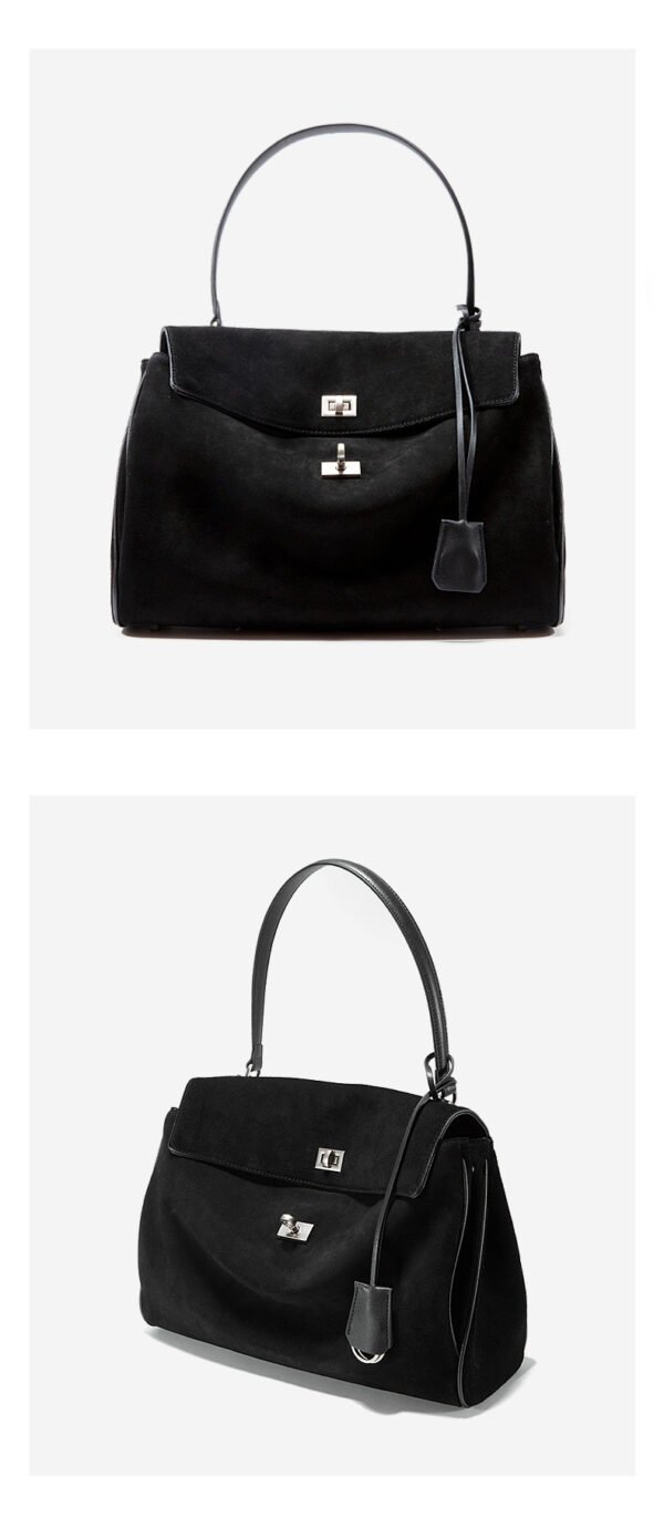 Autumn/Winter New Arrival: Suede and Satin Leather Luxury Kelly Bag with Lock Clasp Handheld, Underarm, Commuter, Single-Shoulder Tote Bag