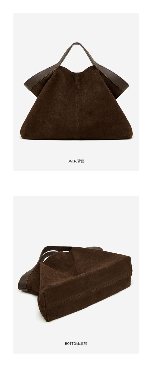 Genuine Leather Tote Bag — Color-Block Vintage Commuter Design