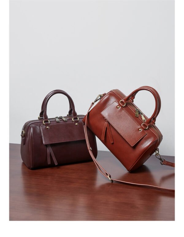 Genuine Leather Pillow Bag — Vintage Boston Style Handbag