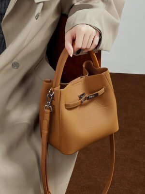 Top-Grain Cowhide Vegetable Basket Bucket Bag Women's Genuine Leather 2026 New Style Versatile Luxury Shoulder Bag Handheld Crossbody Handbag